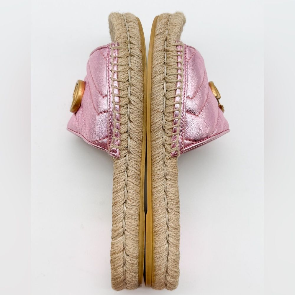 Gucci Pilar GG Marmont Metallic Rosa Leather Espadrille Slide Sandals EU 37 US 7 - Picture 7 of 12